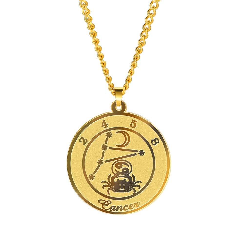 Zodiac Womens Mens Stainless Steel Necklace Cancer Gold Color 60 cm 29.8*32.8mm