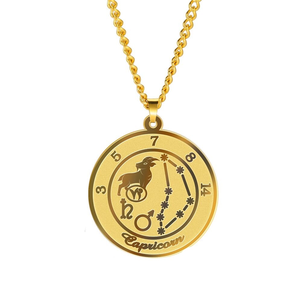 Zodiac Womens Mens Stainless Steel Necklace Capricorn Gold 60 cm 29.8*32.8mm