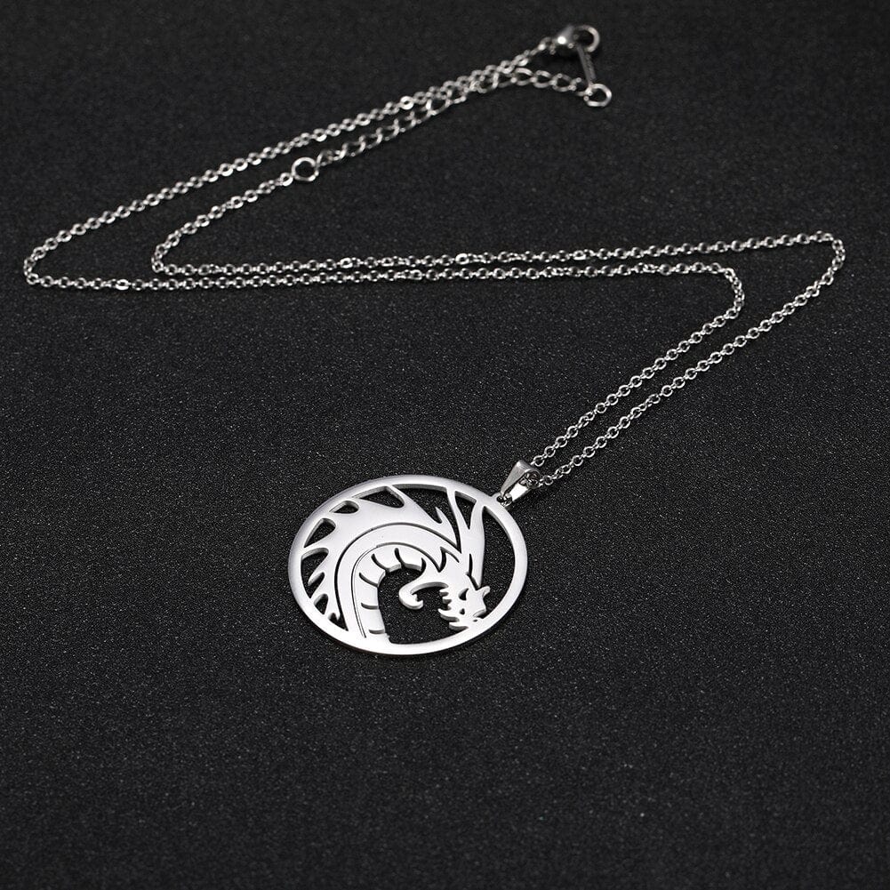 Chinese Dragon Round Chain Link Necklace