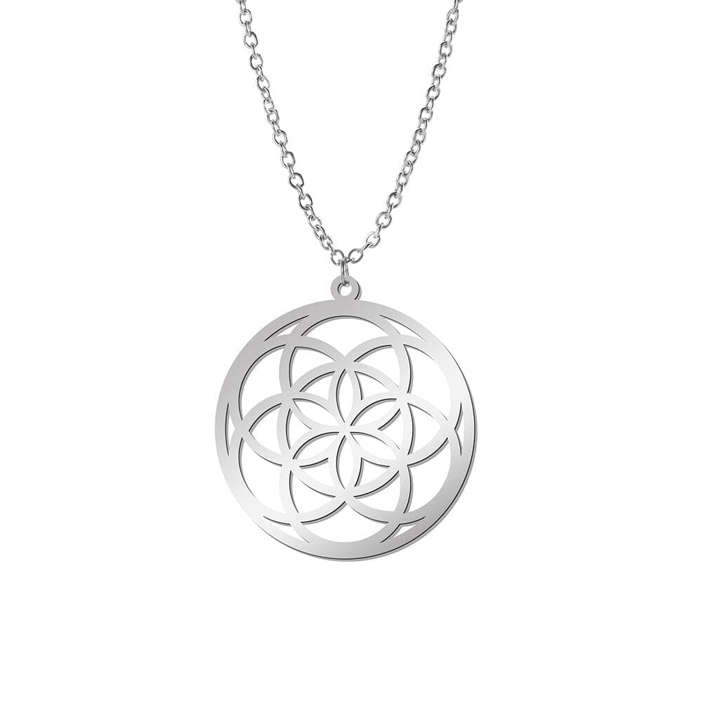 Stylish Amulet Protection Chain Link Necklace Flower of Life 52.5cm