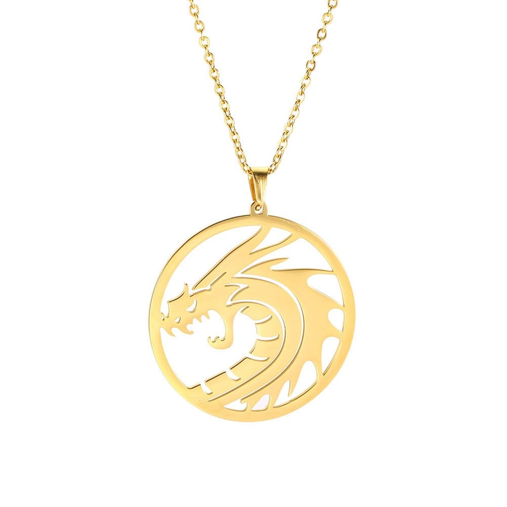Chinese Dragon Round Chain Link Necklace Gold 52 cm