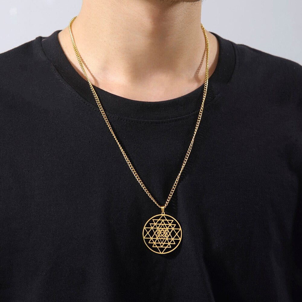 Hindu Sri Yantra Meditation Mens Pendant Necklace