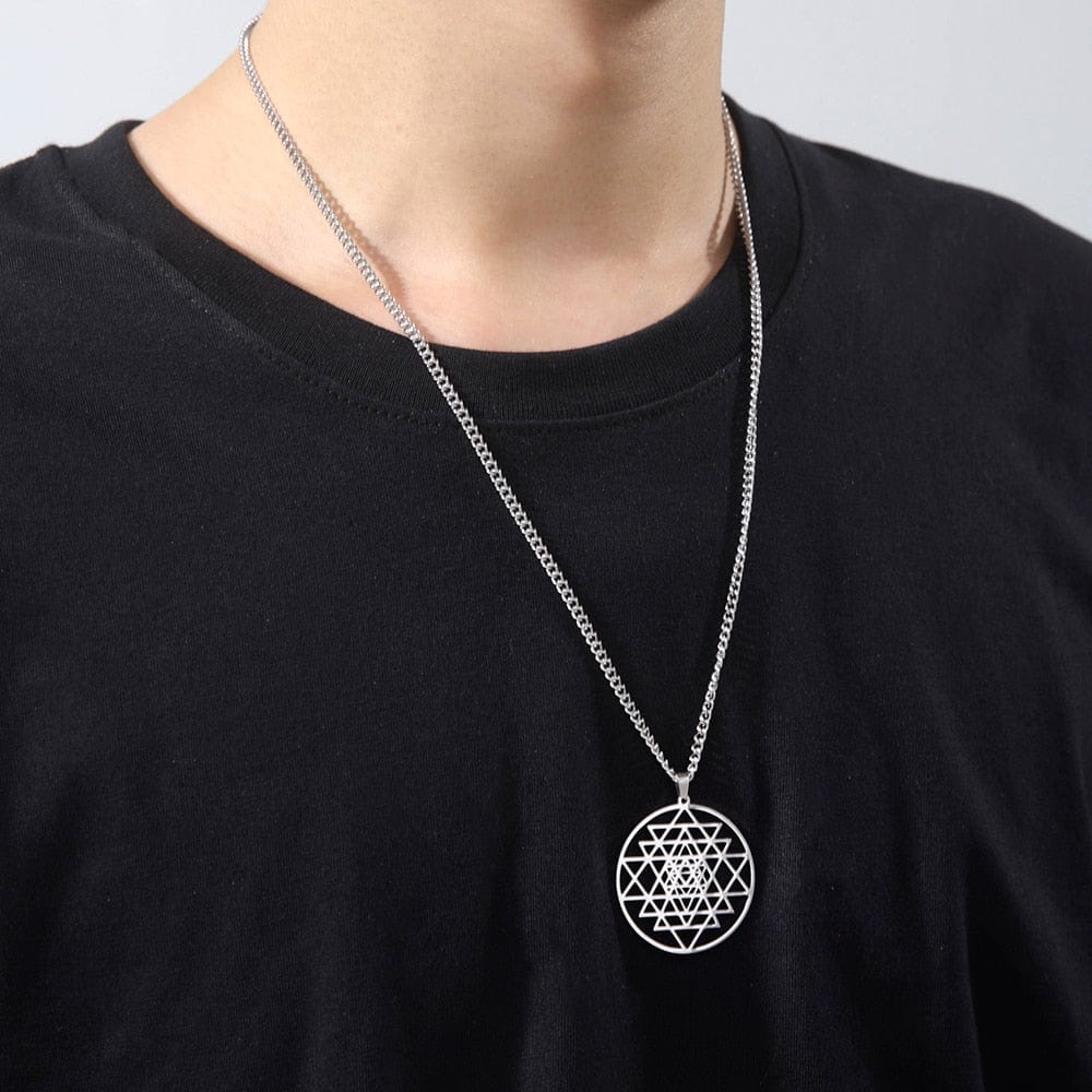 Hindu Sri Yantra Meditation Mens Pendant Necklace