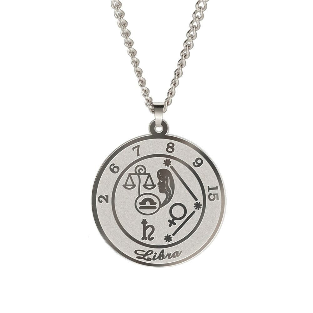 Zodiac Womens Mens Stainless Steel Necklace Libra Steel Color 60 cm 29.8*32.8mm
