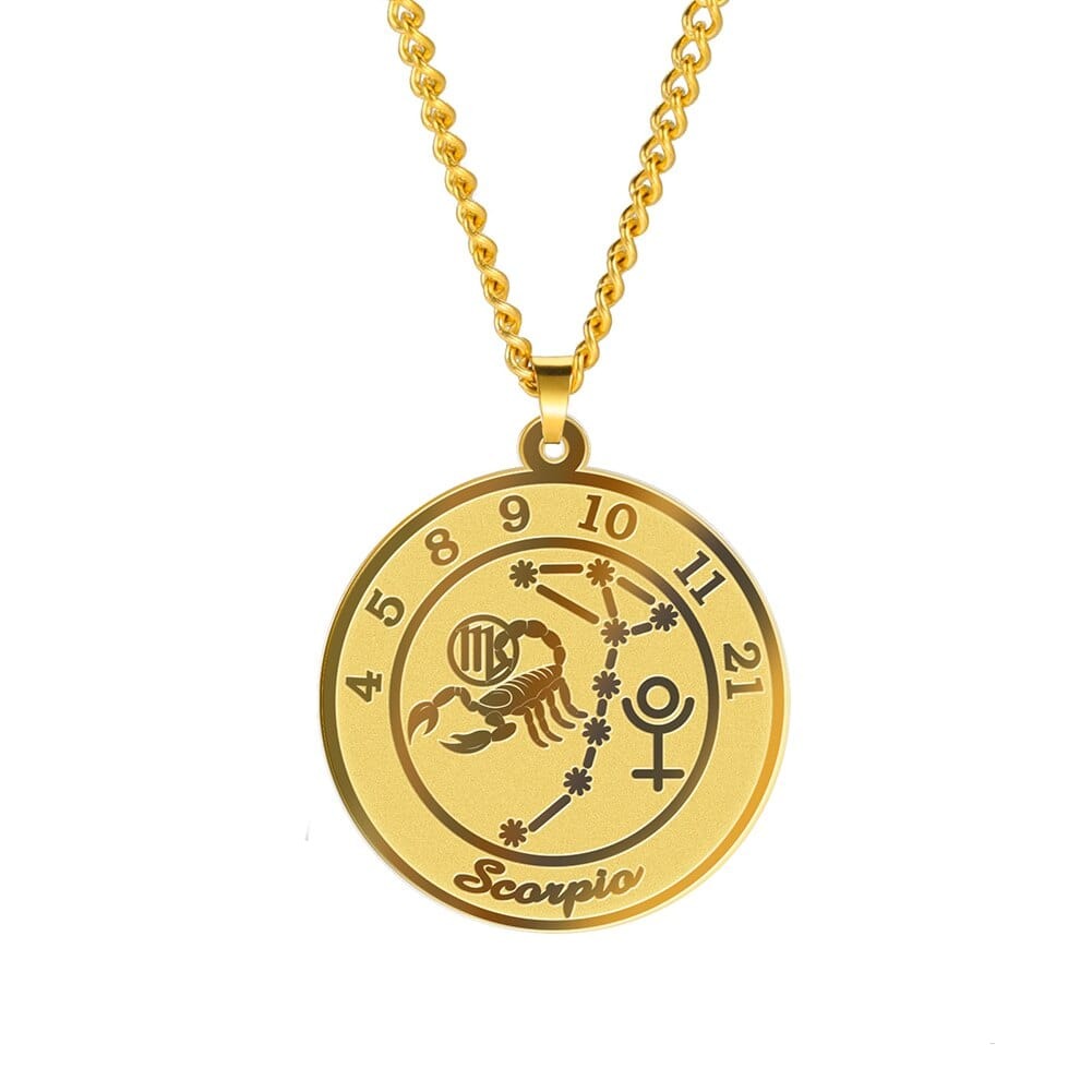 Zodiac Womens Mens Stainless Steel Necklace Scorpio Gold 60 cm 29.8*32.8mm