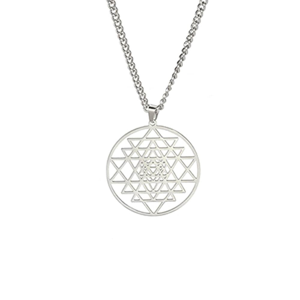 Hindu Sri Yantra Meditation Mens Pendant Necklace Steel 60 cm