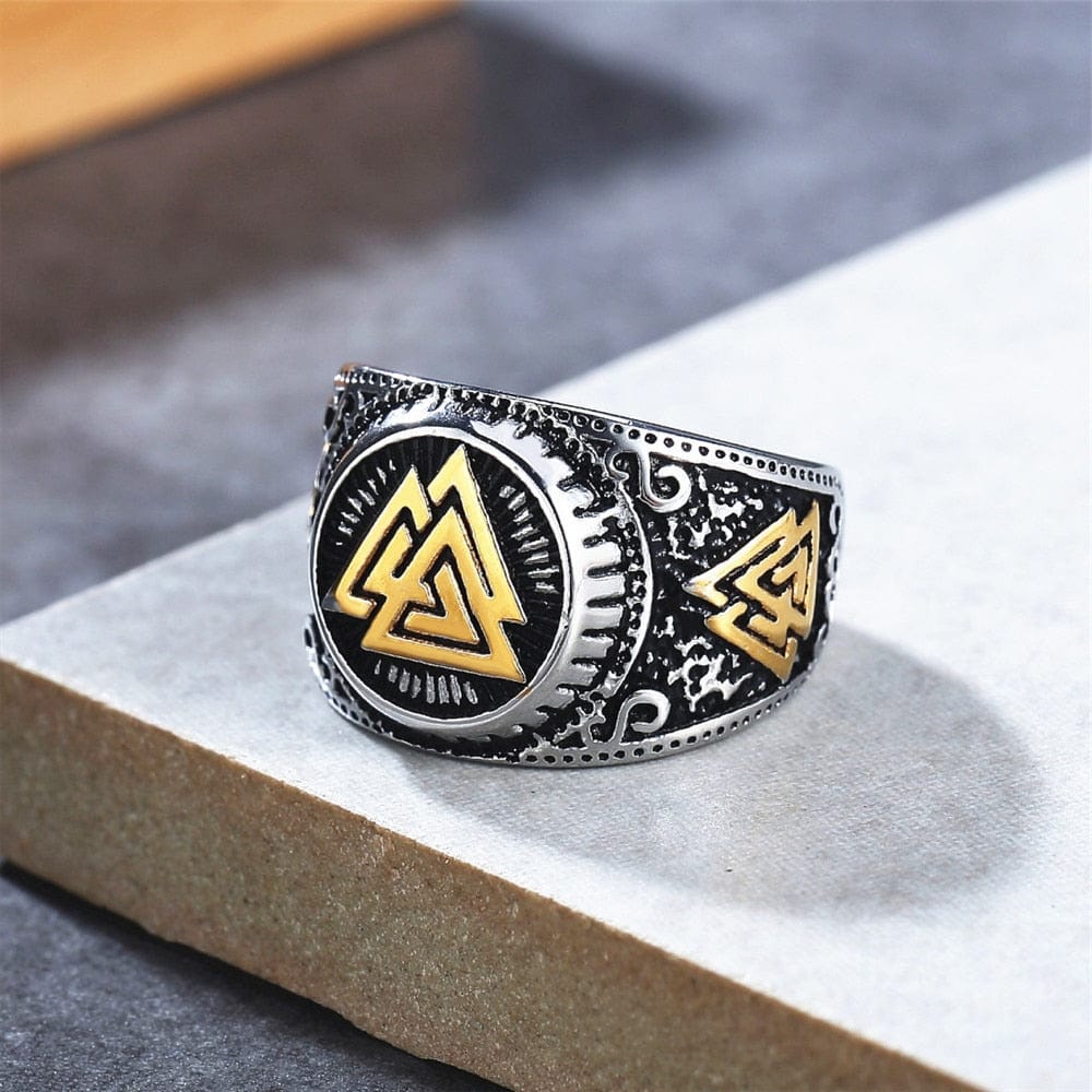 Nordic Odin Triangle Viking Cool Mens Rings Gold