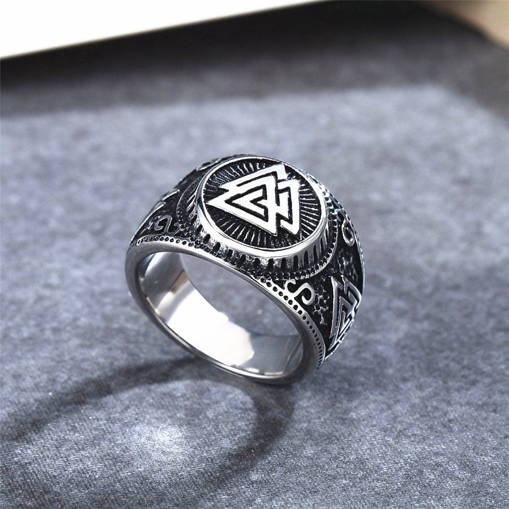 Nordic Odin Triangle Viking Cool Mens Rings Silver