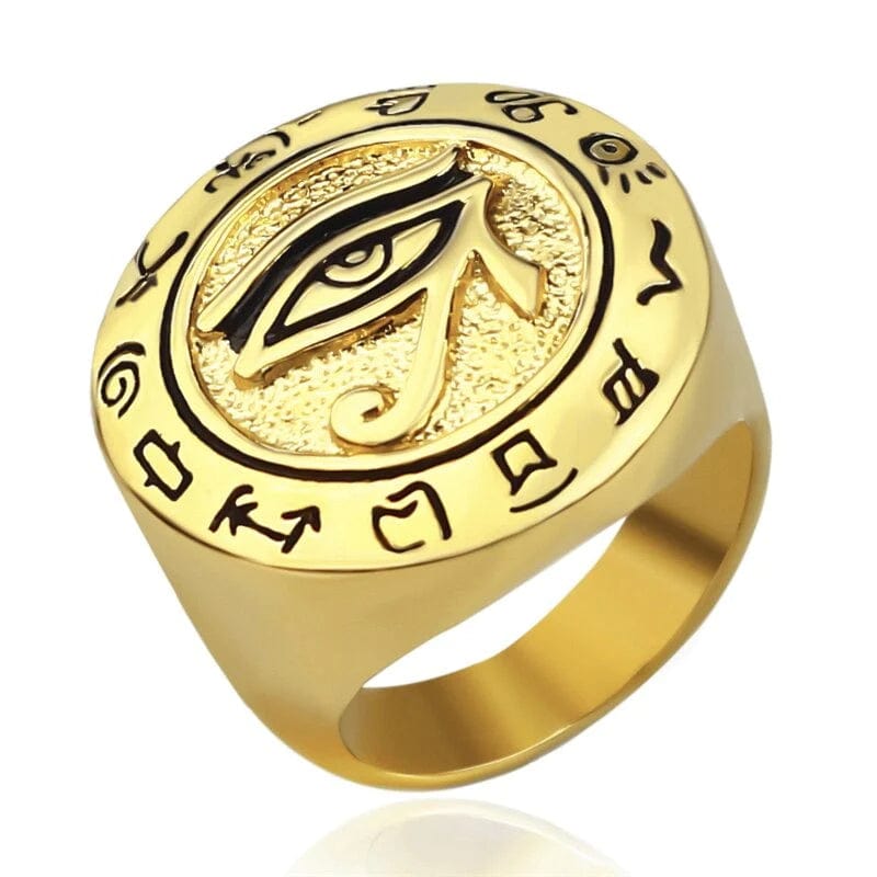 Men's Egyptian Evil Eye Ring of Horus Gold