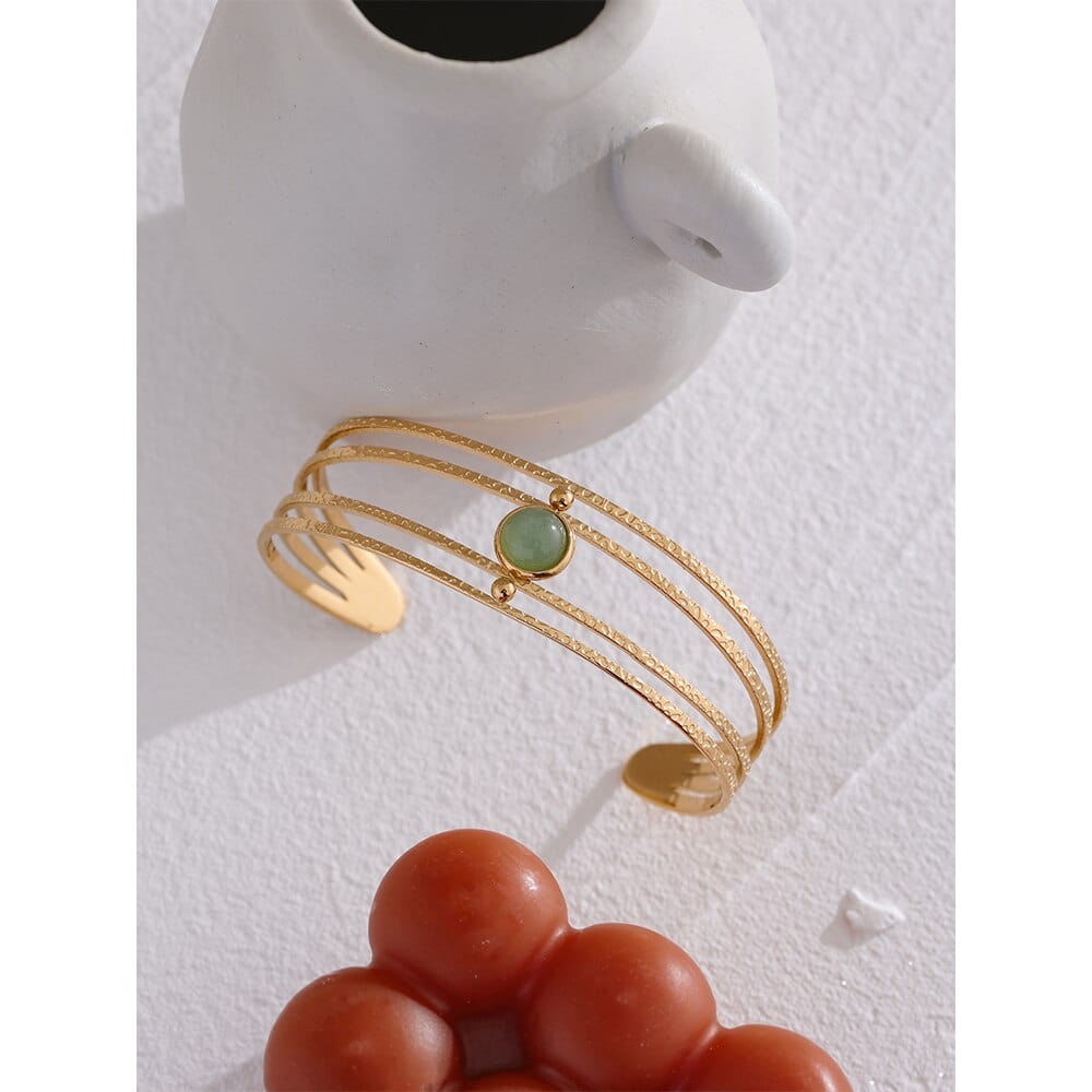 Boho Green Stone Women Cuff Bracelet