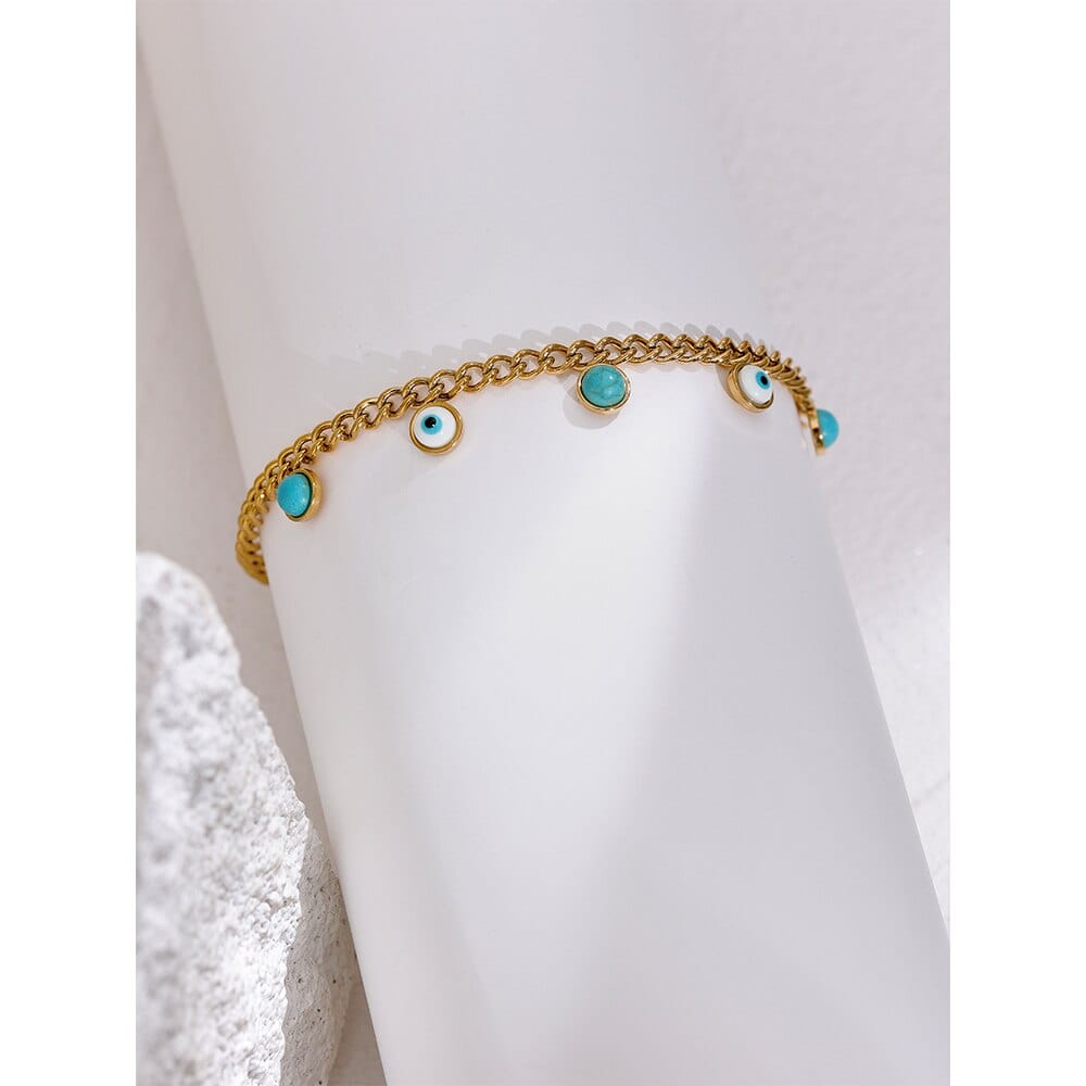 Turquoise Stone Resin Charm Evil Eye Bracelet