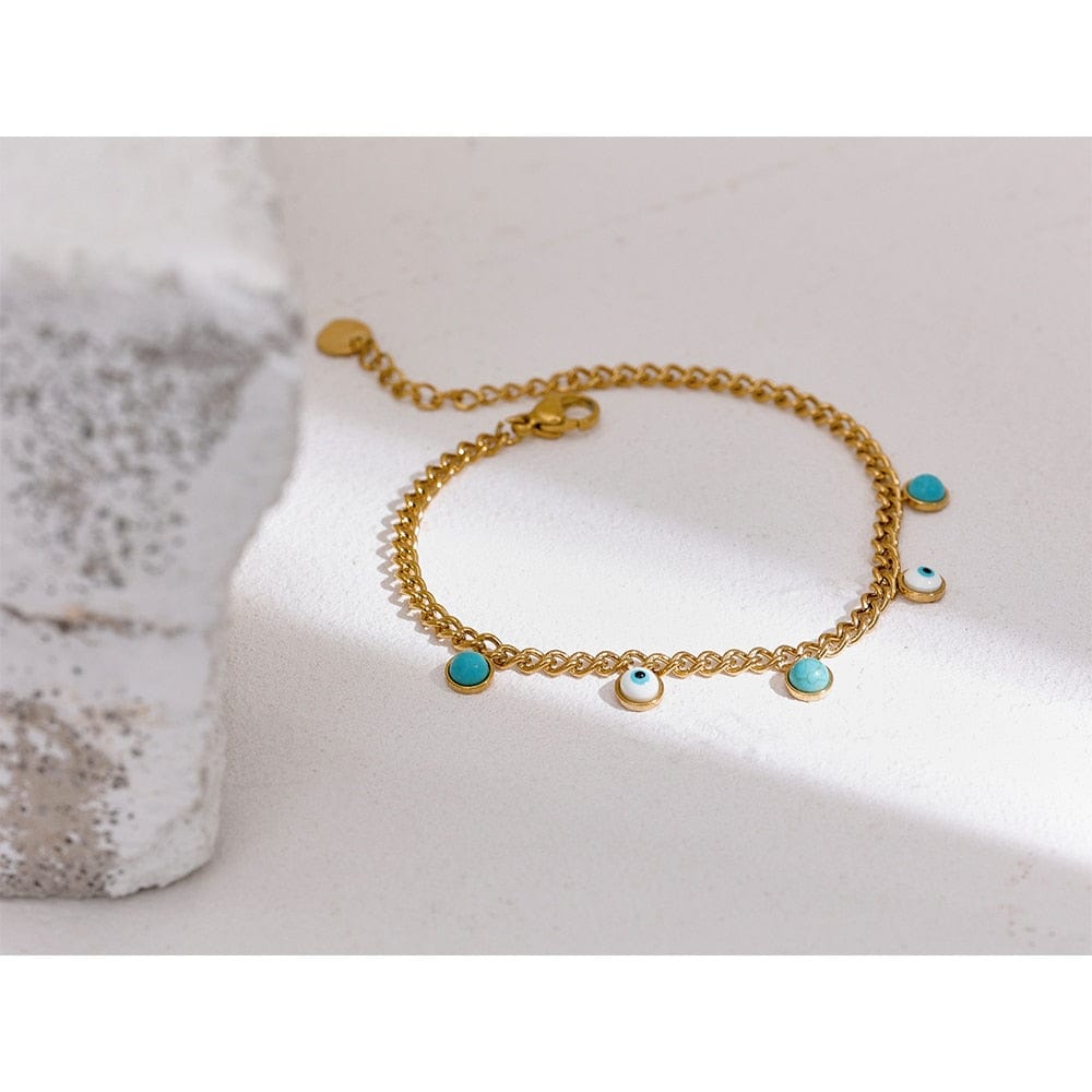 Turquoise Stone Resin Charm Evil Eye Bracelet