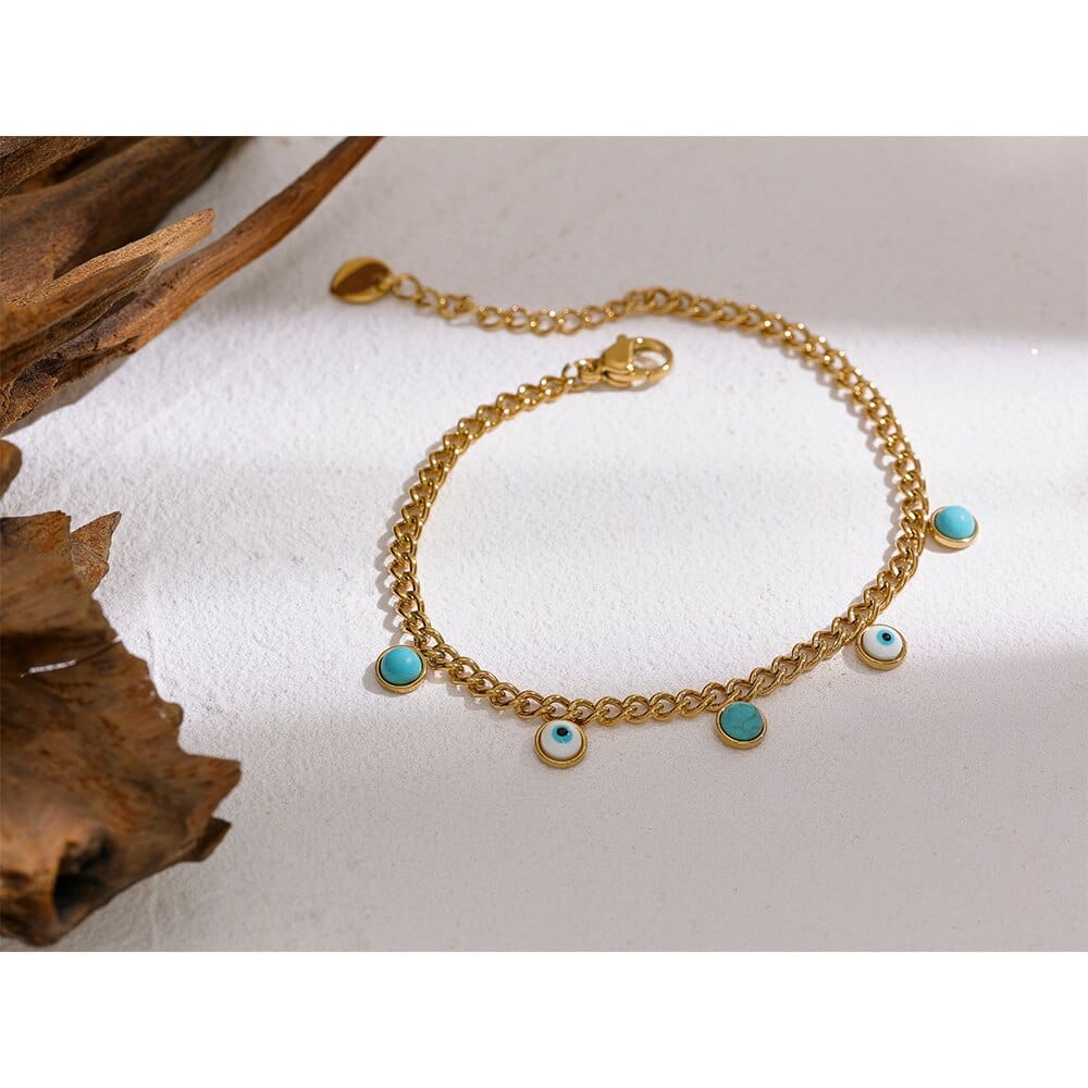 Turquoise Stone Resin Charm Evil Eye Bracelet