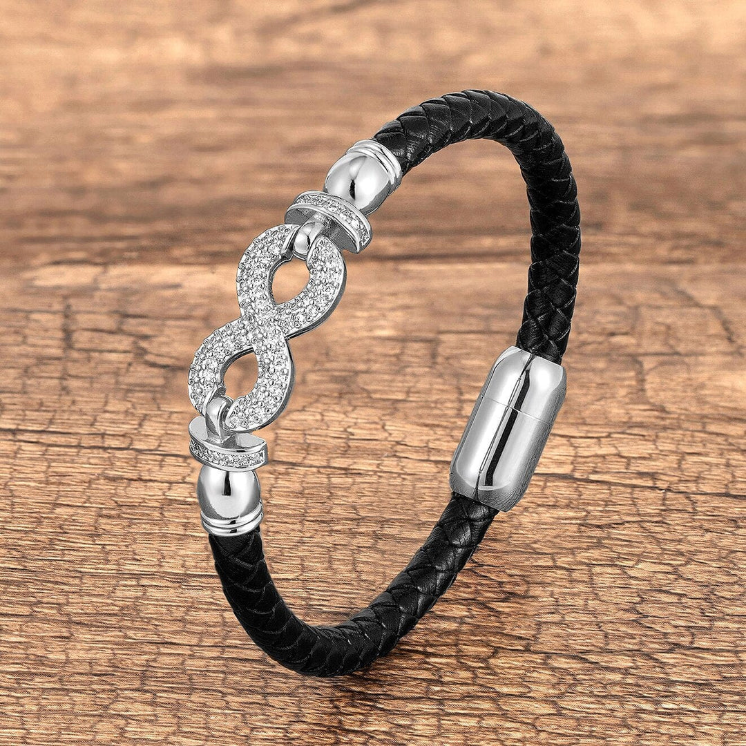 Classic Weave Leather Bracelets For Women White Zircon-B