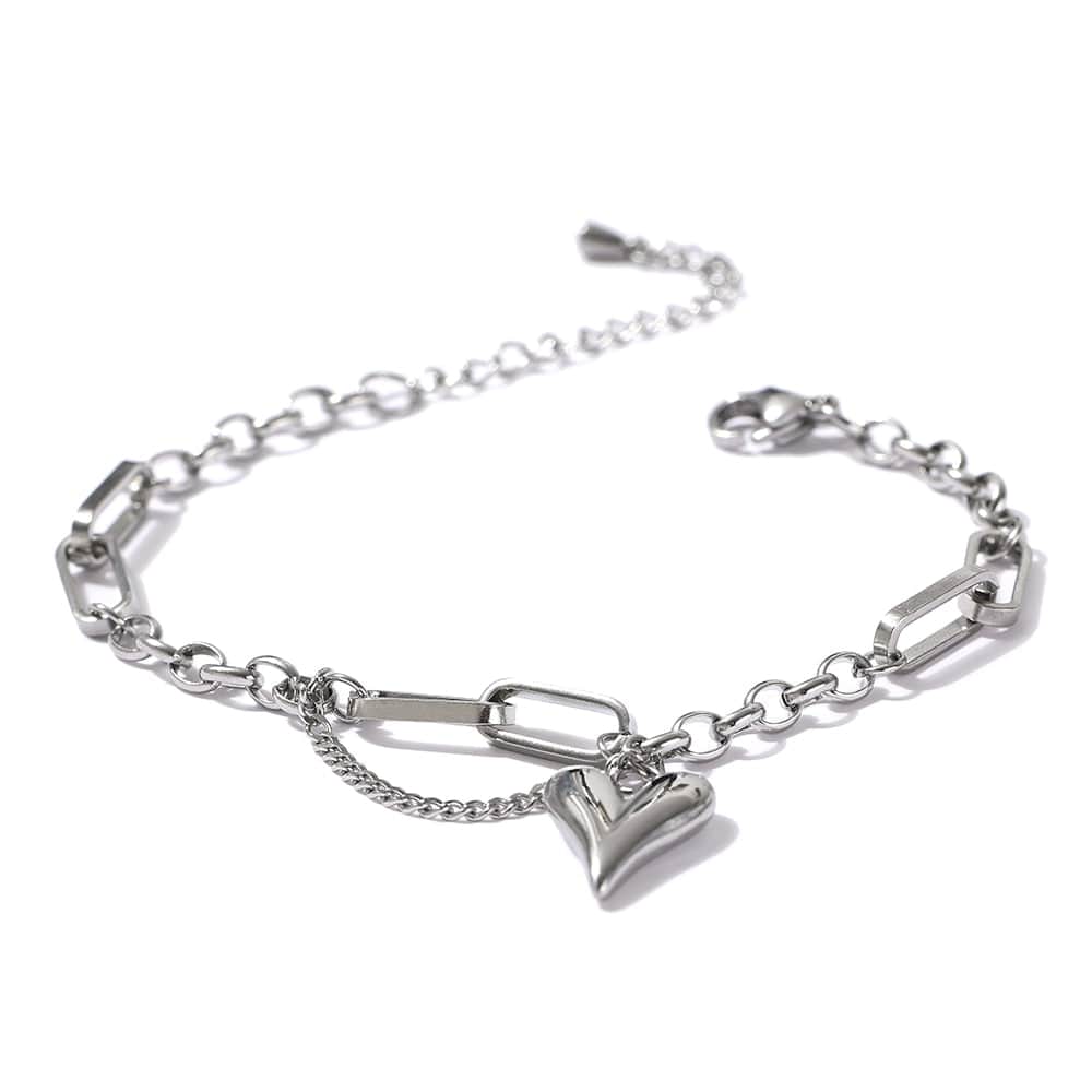 Heart Double Layered Women's Chain Bracelet YH1472A Steel