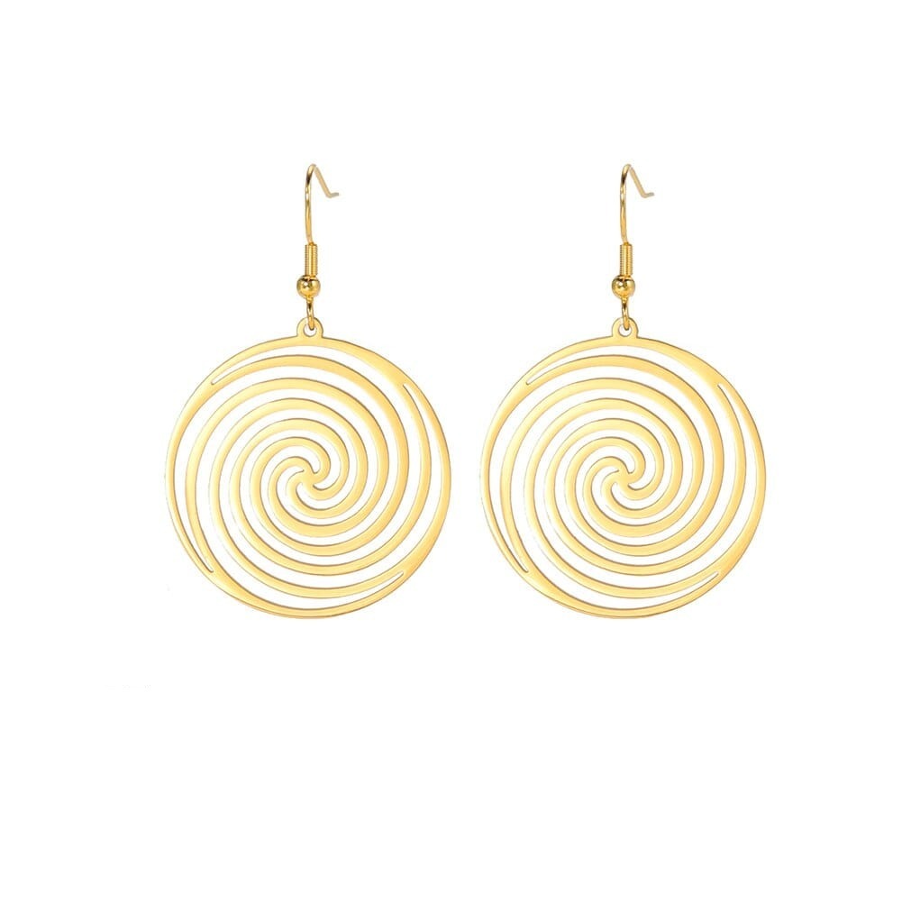 Spiral Swirl Round Drop Unique Earrings Gold Color 35*37mm