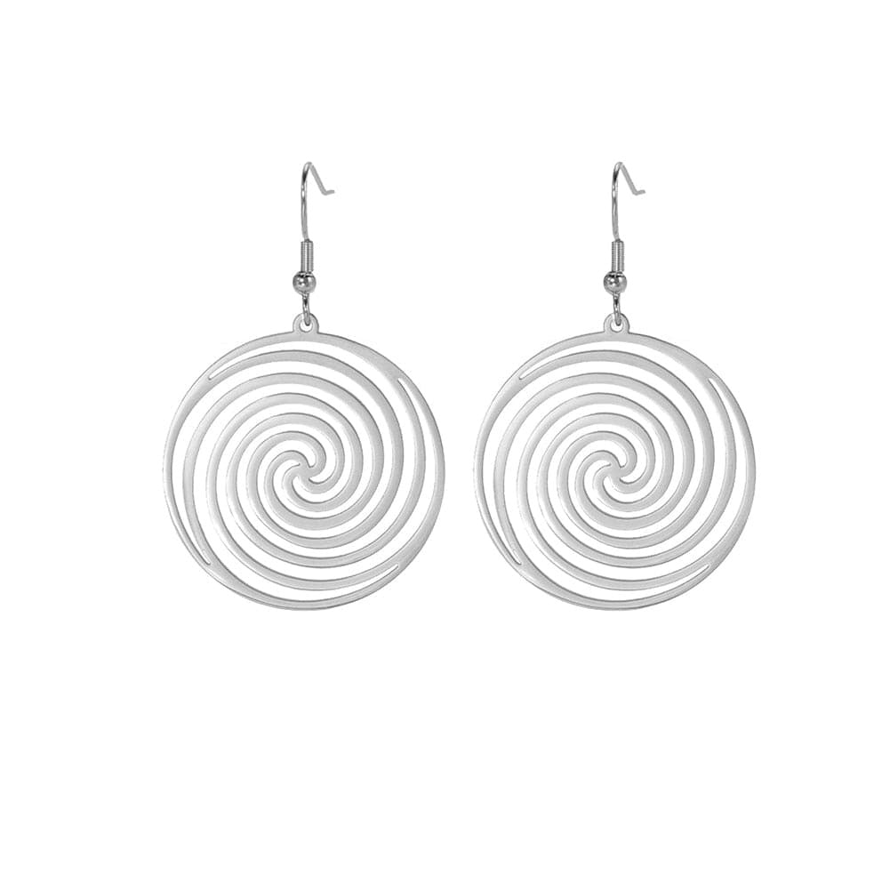 Spiral Swirl Round Drop Unique Earrings Steel Color 35*37mm