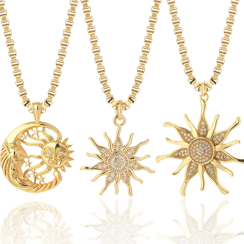 Cubic Zirconia Sun Moon Women Charm Necklace