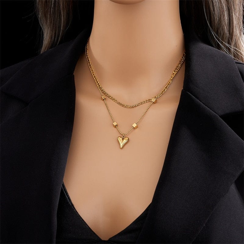 Fashion Girls Multilayer Love Chain Link Necklace