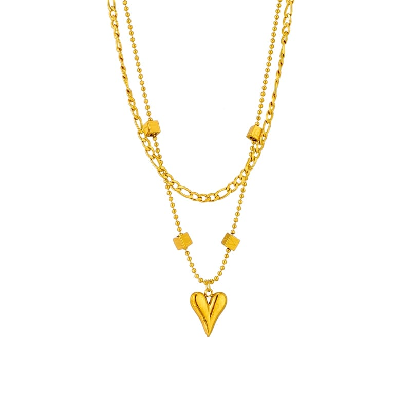 Fashion Girls Multilayer Love Chain Link Necklace Gold Color