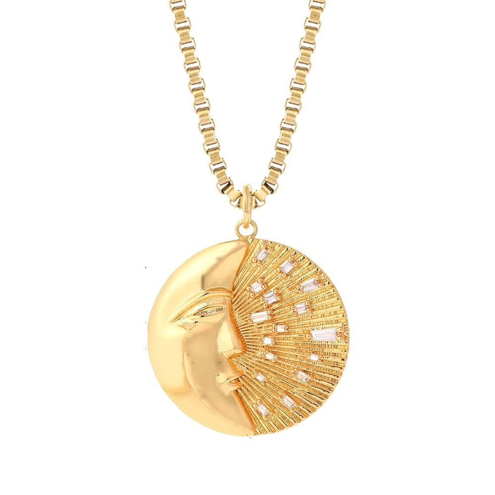 Cubic Zirconia Sun Moon Women Charm Necklace G4 50cm(19.7inch)