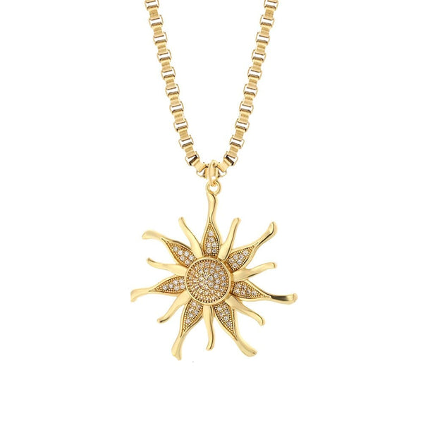 Cubic Zirconia Sun Moon Women Charm Necklace