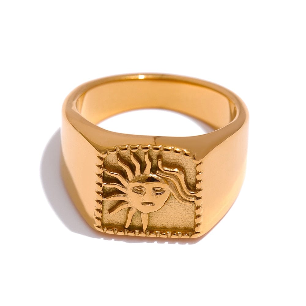 Geometric Sun Abstract Vintage Rings For Women Gold