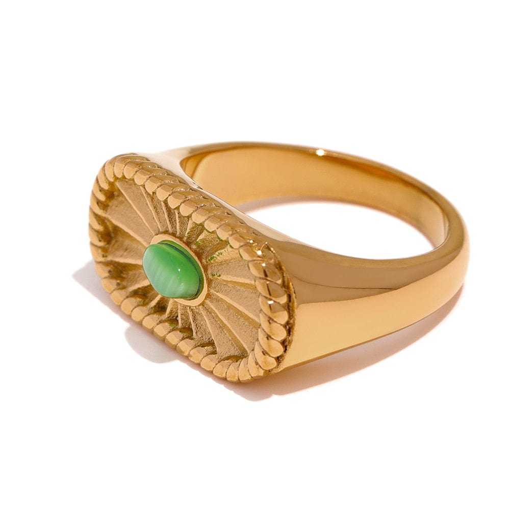 Green Opal Stone Unique Rings For Women Gold