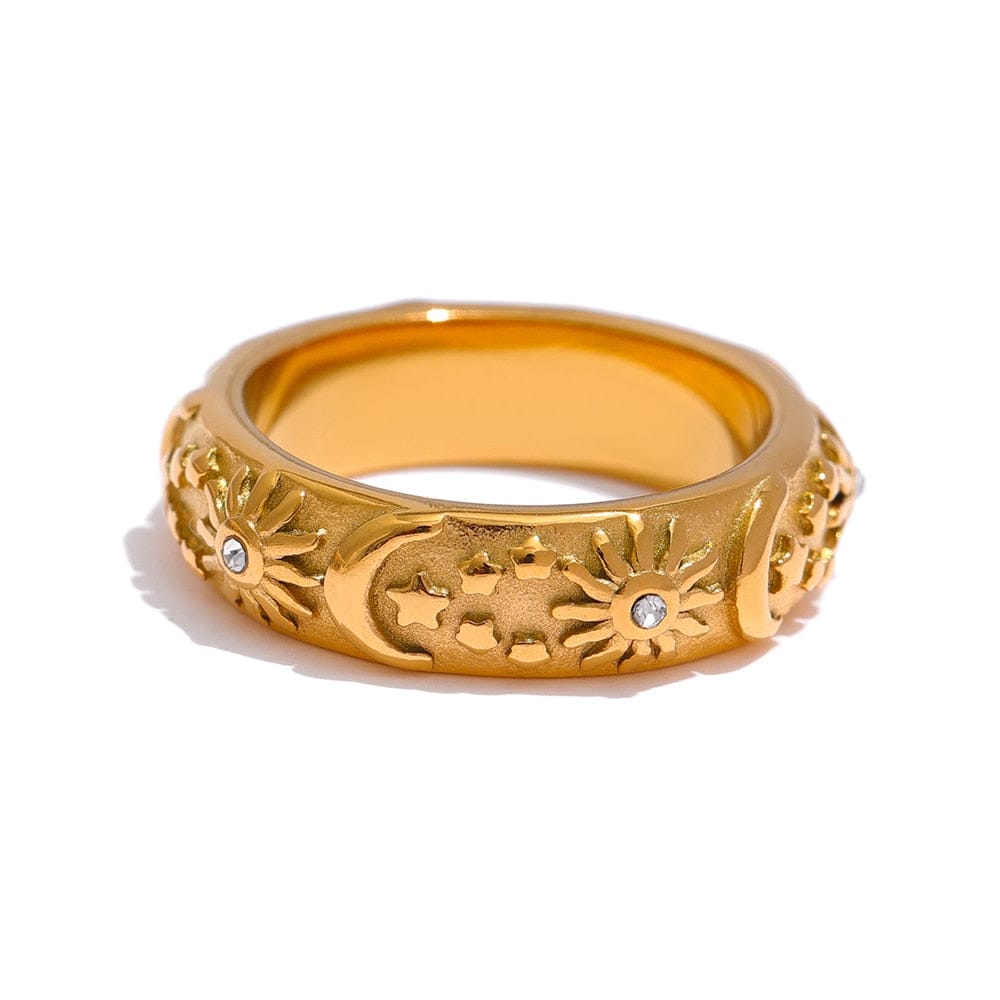 Stylish Celestial Sun Star Moon Ring Gold Color