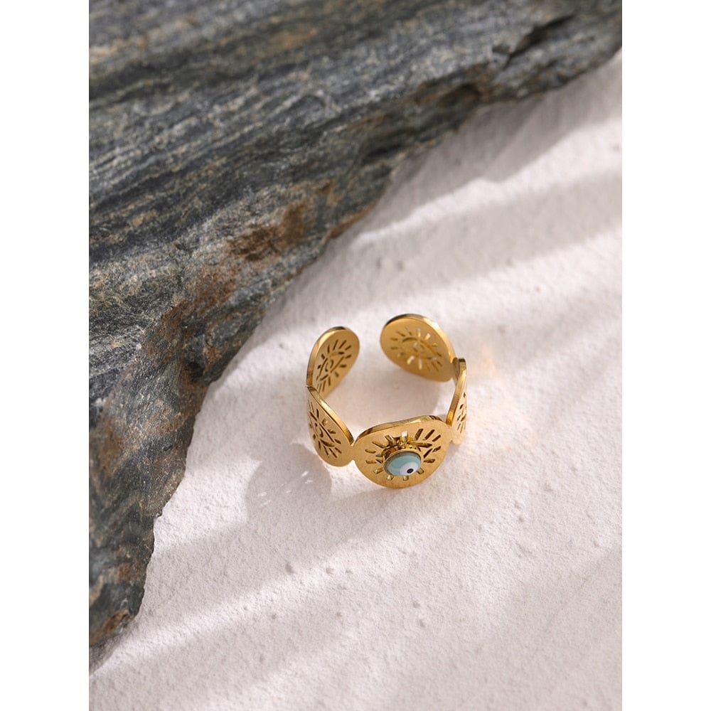 Bead Golden Opening Women Evil Eye Rings