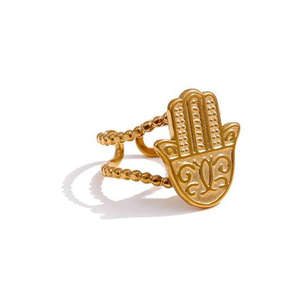 Stylish Palm Opening Stainless Steel Rings Gold